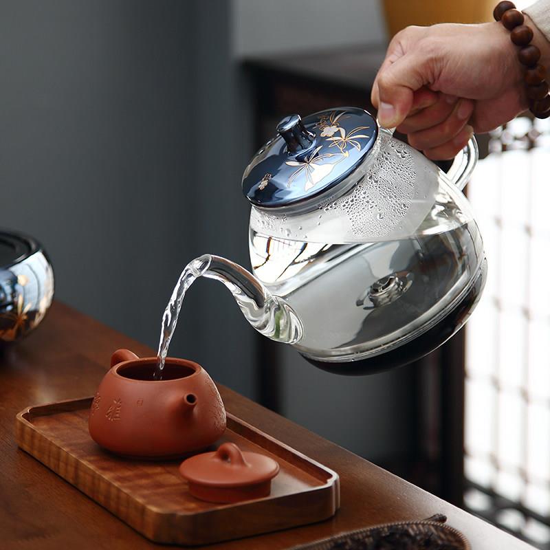 品陶堂泡茶炉耐高温玻璃壶烧水壶煮茶壶蒸煮茶壶两用耐热玻璃蒸茶