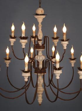 美式乡村复古实木吊34148灯厅餐卧室廊客楼梯间别墅服装走厅店实