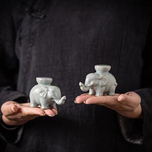 汝窑茶器盖置茶宠摆件陶瓷盖碗紫砂壶盖托 托精品可养茶配件小象