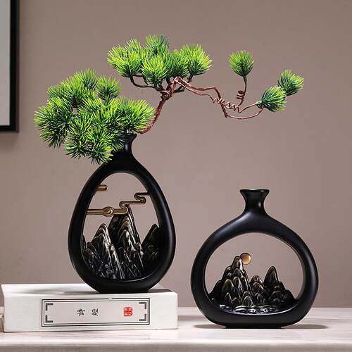 新中式花瓶摆件客厅插花感博古架家居客厅电视柜玄关装饰品无