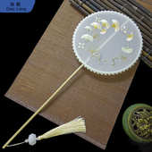 银杏古风团扇长短柄宫扇子搭配汉服旗袍跳舞走秀拍新品 小杏运