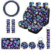 外贸出口紫色炫彩蘑菇15件套印花汽车座椅套护肩套组合