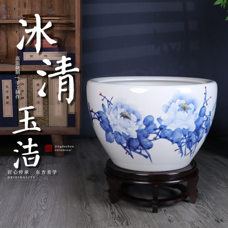 景德镇陶瓷手绘牡丹鱼缸客厅睡莲盆荷花缸庭院阳台养乌龟锦锂水缸