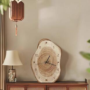 中古原木风桌面时钟摆台式客厅挂钟静音原创小众挂墙复古钟表摆件
