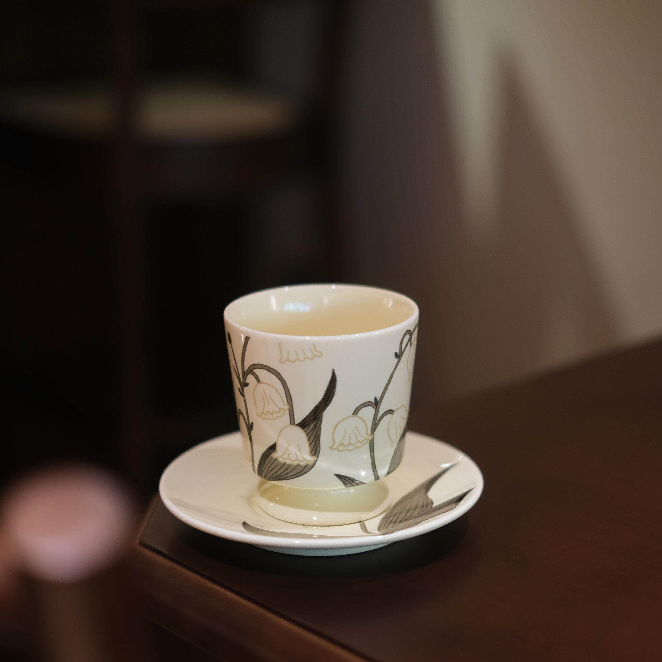 他山集.包邮复古铃兰小众咖啡杯碟猪口杯拿铁杯茶杯甜品碟240ml