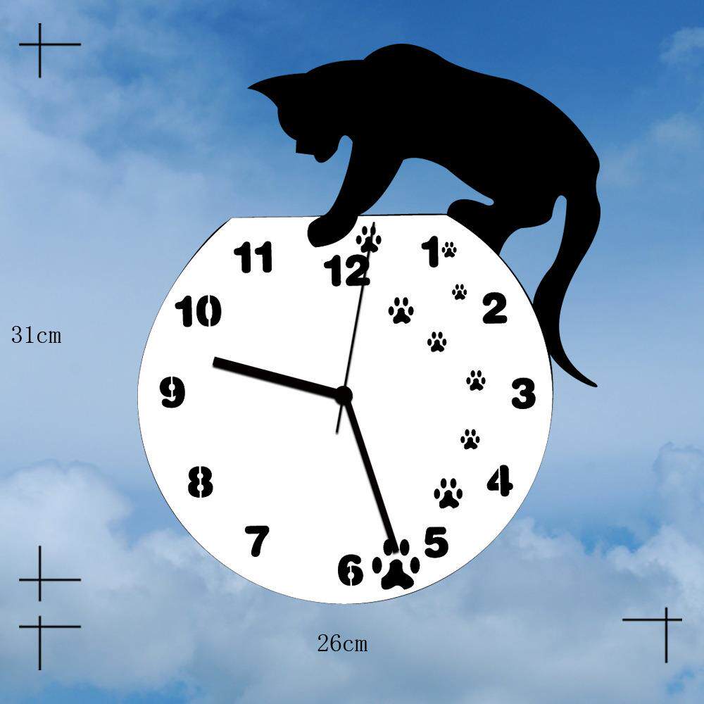 亚克力猫和鱼创意个性挂钟简约时尚客厅创意挂钟静音墙钟墙贴钟表