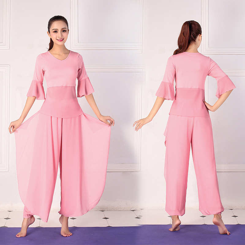 成人瑜伽国服2025舞蹈服白色古典舞服舞女中表演舞喇叭飘逸韵袖服