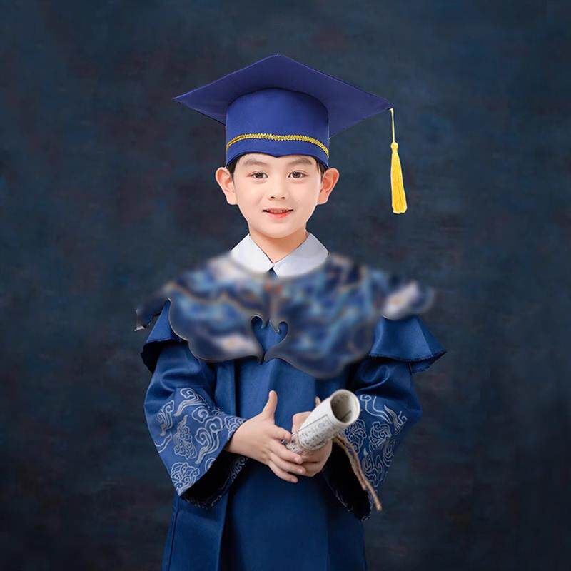 正品毕儿童博士服幼儿园学士服业照博帽花云肩国风学士生新簪中式