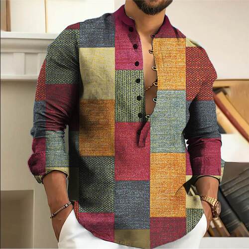 Light cooked geometric print button up collar pullover
