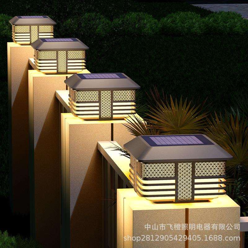 太阳能柱头灯简约现代室外围墙围栏庭院灯户外防水别墅大门柱子灯
