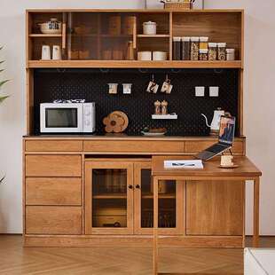 北欧日式实木樱桃木餐边柜餐桌一体黑胡桃木客厅家用多功能储物柜