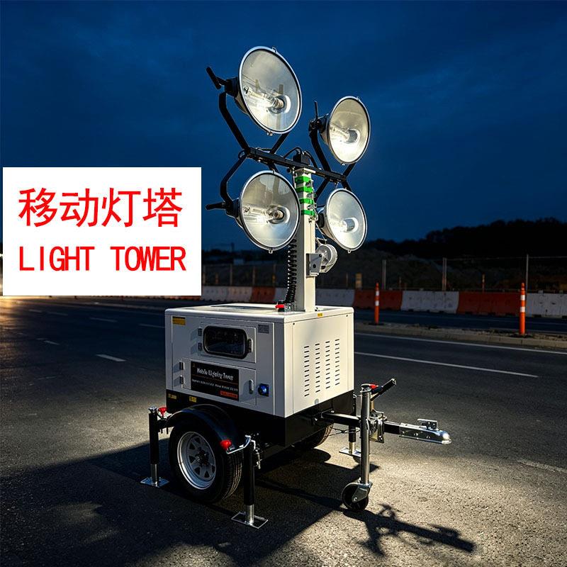 LED拖挂式移动升降照明灯塔柴油发电Moile lighting tower
