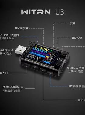 WITRN维简U3L电压电流表USB测试仪PD3.1诱骗器PPS快充UFCS老化EPR