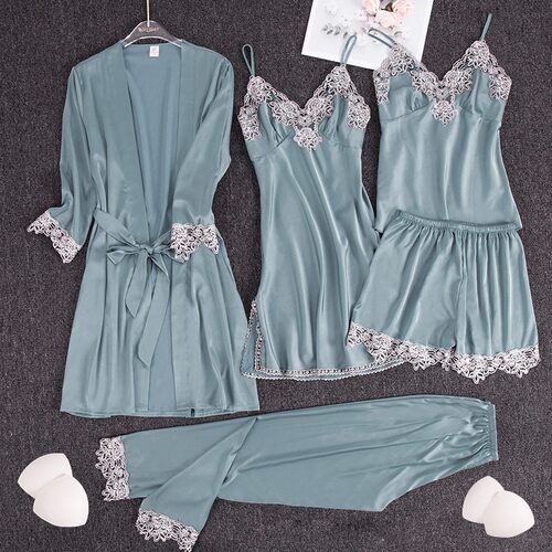 Pajama Season Five Ice Silk Summer with Chest Mat Home