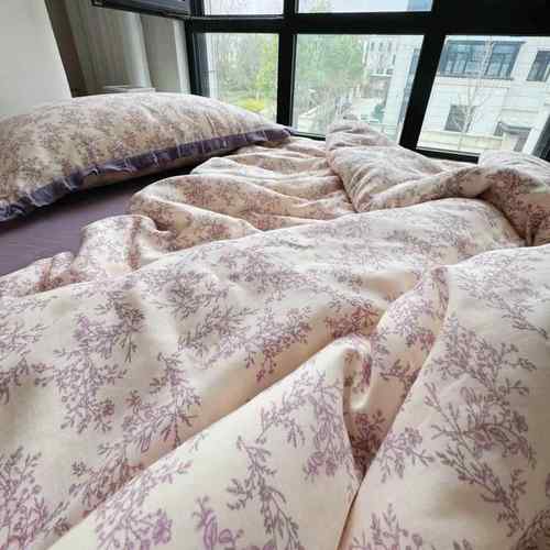 法碎花纯棉双层纱式边件四套全棉母婴级皱皱HAO纱花床上三件套纯