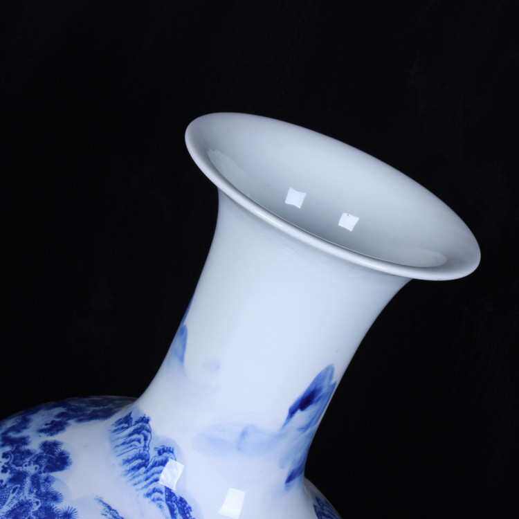 青花地大花瓶摆件陶瓷手工花瓶落景德镇工艺品陶瓷山水画家居装饰