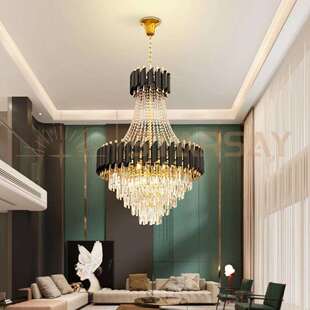 轻奢复式 楼客厅水大晶吊792楼灯别墅公寓中空楼中楼跃层梯吊长水