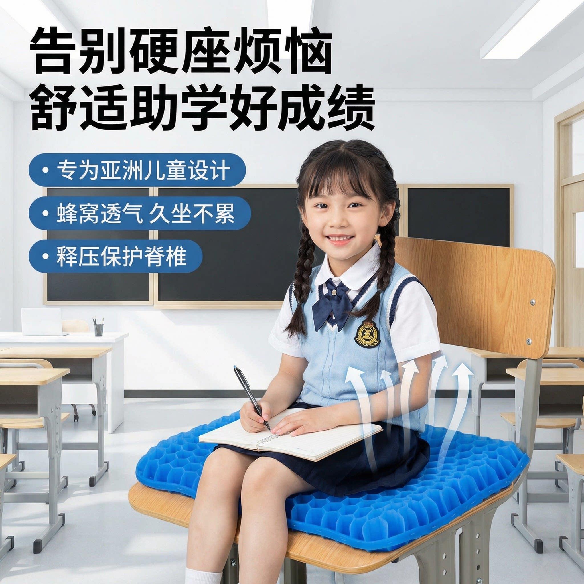 学生椅坐垫夏蜂窝凝胶坐垫加厚夏天冰凉透气屁垫夏季久坐防痛凉垫