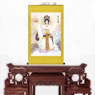 女娲娘娘画像女娲补天挂画神仙画绢布材质卷轴画道场托天老母神像