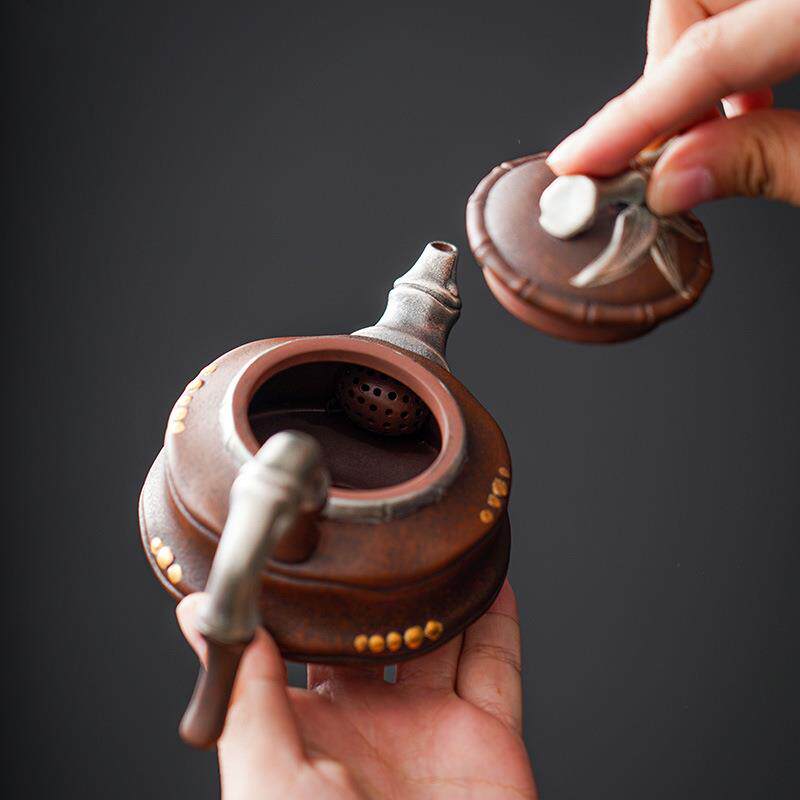 宋瑜紫陶茶壶纯手工复古西施壶银壶龙头锤纹壶家用泡茶器紫砂壶