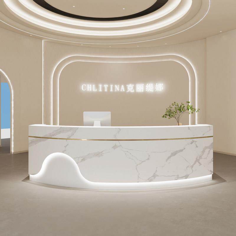 圆弧店铺小型女服装店美容院烤漆带灯前台接待台吧台桌收银台柜台