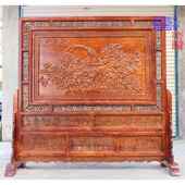 高档东阳木雕落地屏屏木雕双花开贵屏座风中式 实木面雕富花玄关隔