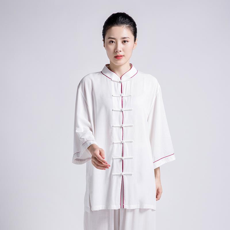 正品太极服女棉麻中国太风晨极拳短表演练功服套装夏袖中老年练功