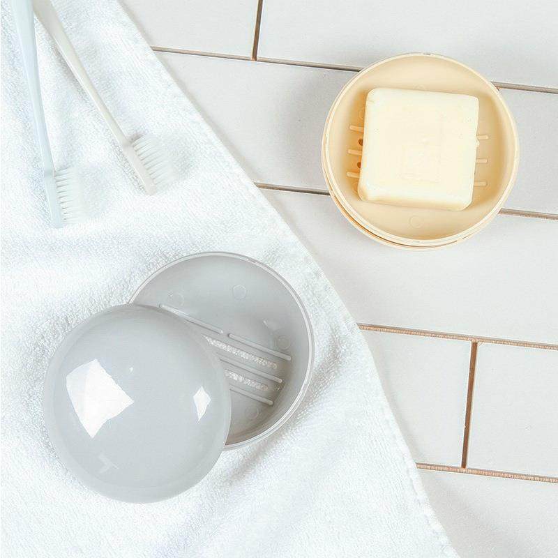 家用浴室带盖沥水肥皂盒出差旅行便携密封香皂盒素色创意皂盒圆形