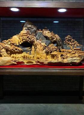大型崖柏金丝楠木雕摆件客厅装饰八骏马山水花鸟动物根雕开业礼品