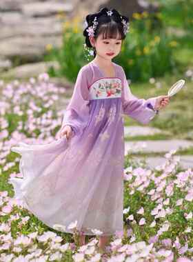 高档汉服童新款儿童洋装主女裙表演服古美装仙公女绝绿色舞台演出