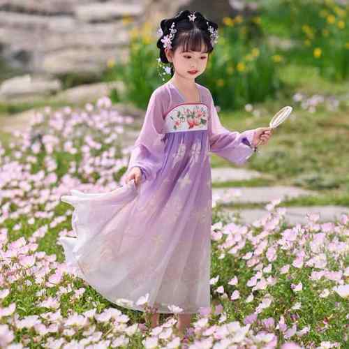 正品汉服女童新款儿古童绝洋装公主裙表演服装仙女绿美色舞台演出