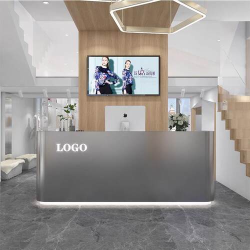 不锈钢收银台简约现代美发店小型服装店铺吧台桌公司前台接待柜台