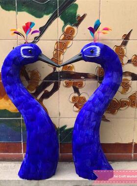 彷真羽毛孔雀头傣族手抓饭宴会桌面摆件开业花篮装饰孔雀头模型