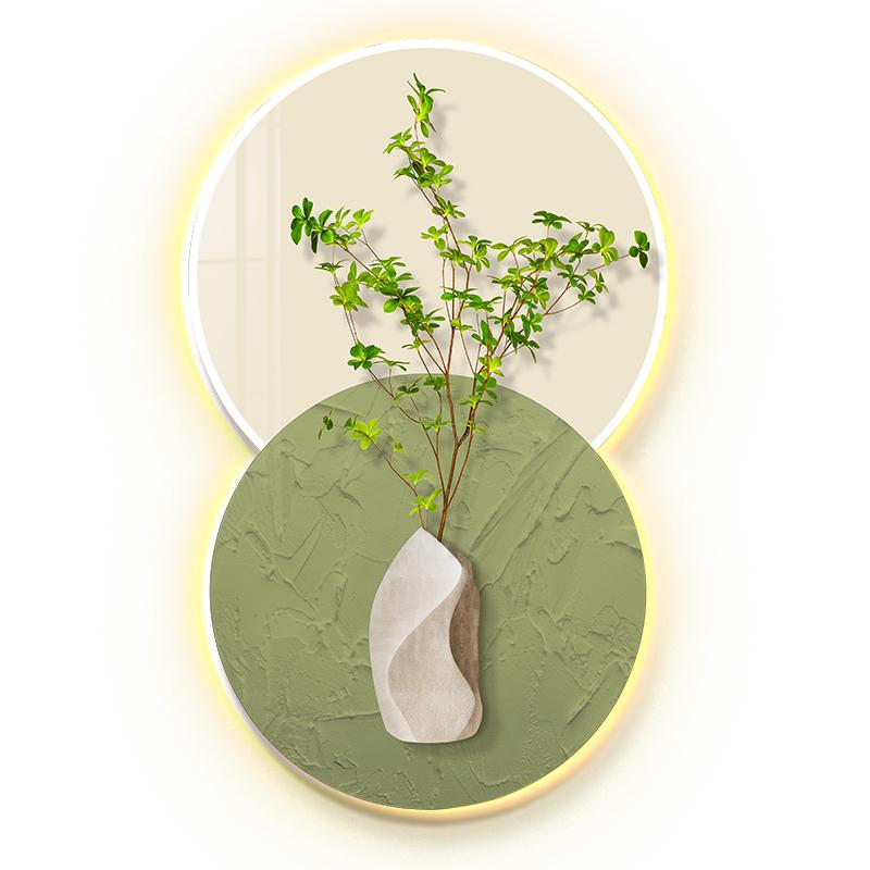 入户玄关装饰画小清新高级感绿植led氛围灯画奶油风走廊过道挂画