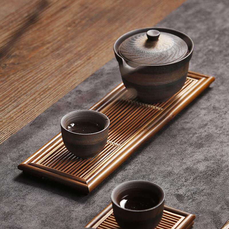 竹制长方形干泡台茶盘 茶杯架茶托 托功夫茶具 茶道托 托盘收纳竹