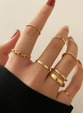 rings women 7-piece set 黑色关节戒指叠戴组合套装7件套戒指