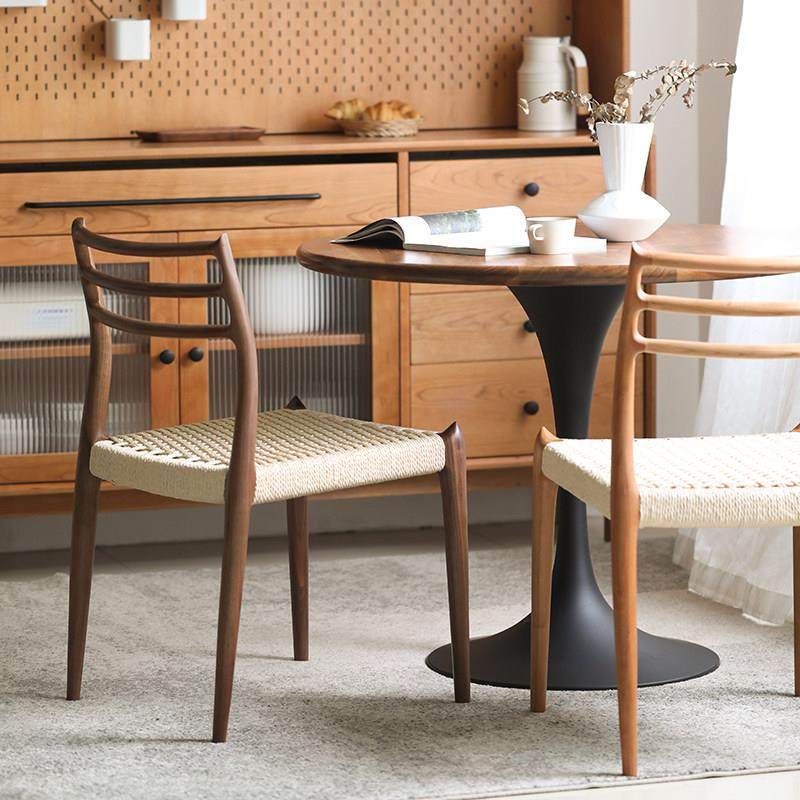 愫墨实木餐椅家用黑胡桃木椅子覆古家俱绳编椅餐桌椅子北欧书桌椅,住宅家具,餐椅,淘宝优惠券,粉丝福利购,淘宝优惠卷