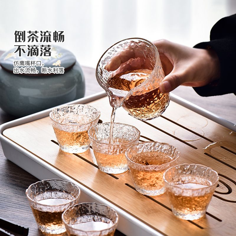 锤纹玻璃茶具家用冰露茶杯透明加厚盖碗公道杯泡茶杯套装/无金边