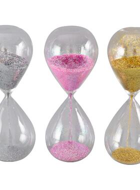 彩色亮片玻璃沙漏计时器桌面摆件书桌装饰礼品简约室内装饰