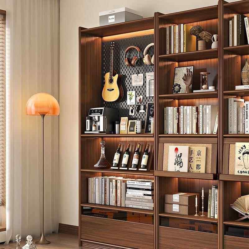 新中式黑胡桃木复古客厅书房办公室大容量简约储物柜落地柜组合柜