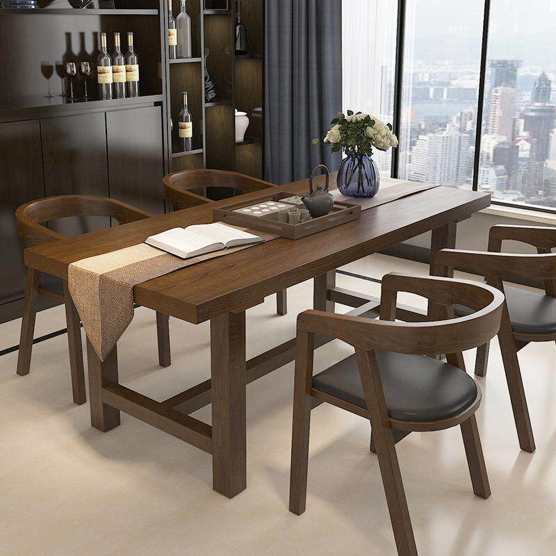 美式家用复古全实木餐桌椅组合长方形多人位用餐桌家庭原木饭桌