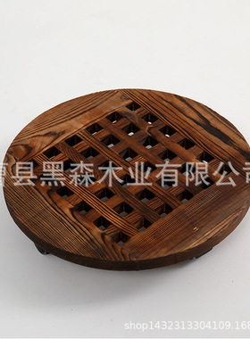 花盆托盘万向轮碳化防腐木长方形圆形实木带滚轮移动花盘底座花托