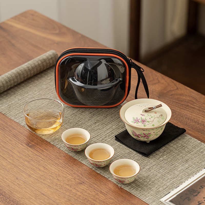 汝窑旅行茶具户外泡茶喝茶快客杯一壶三杯商务礼品伴手礼可印logo