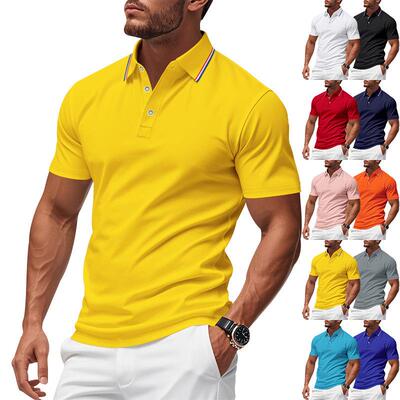 Men Regular Contrast Trim Polo Shirt Casual Sleeve Summer