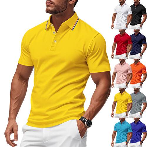 Men Regular Contrast Trim Polo Shirt Casual Sleeve Summer