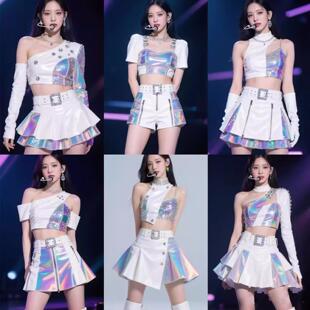 gogo女团同款 商演打歌演出服 与时代共舞蹈台爵士白色拼接套装