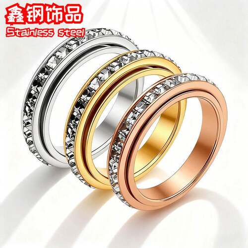 Rotatable Anxiety Ring with Cz Gemstone Unisex Stress Relief