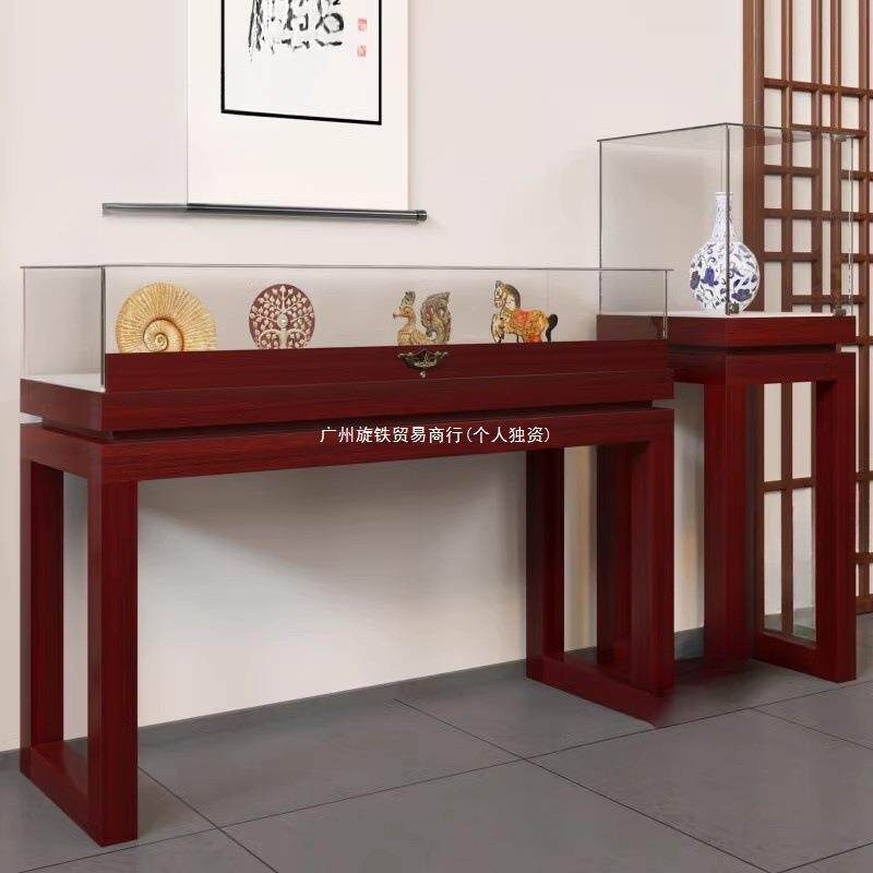 实木复古珠宝展示柜翡翠玉器柜台中式柜博物馆展厅玻璃展柜陈列柜