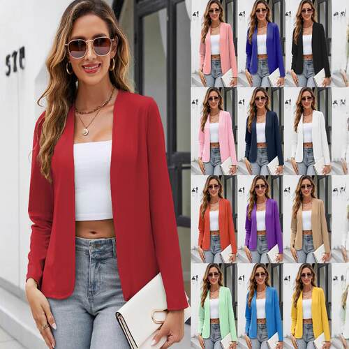 Long sleeved collarless cardigan, small suit jacket,