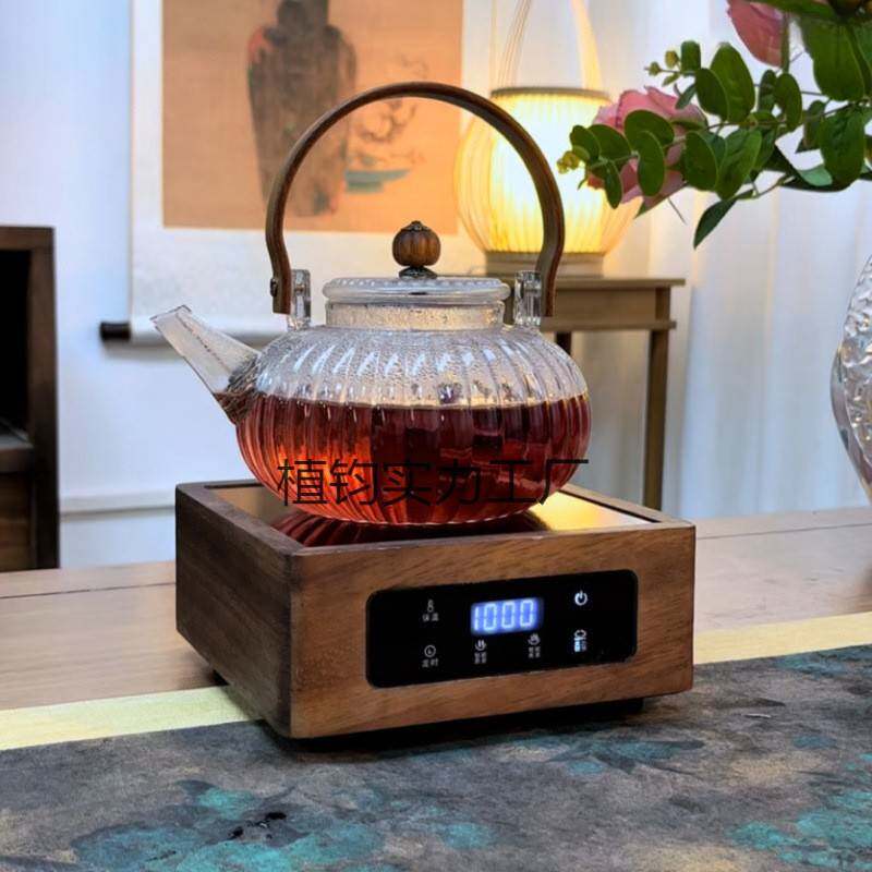胡桃木实木电陶炉触控小方炉1000wW烧水煮茶家用茶炉定时保温